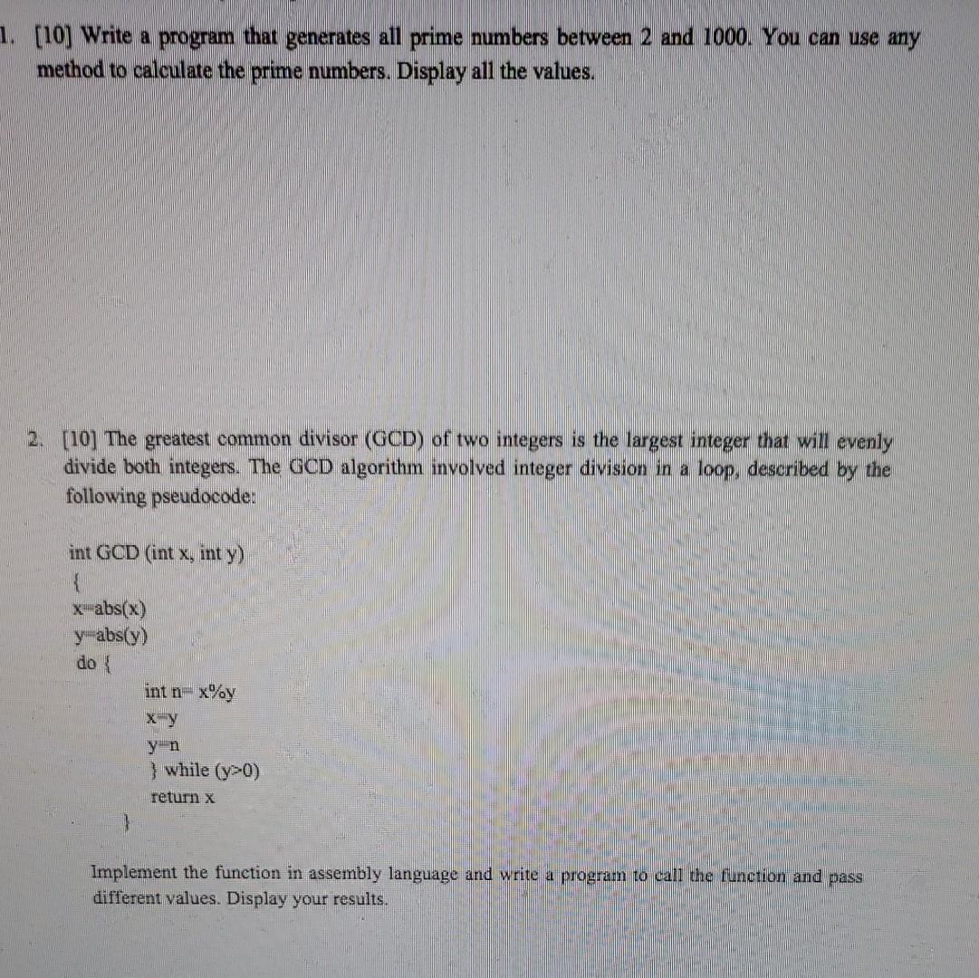 Solved 1. [10] Write a program that generates all prime | Chegg.com