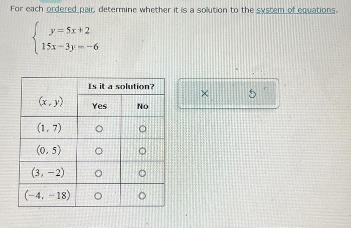 Solved For each ordered pair, determine whether it is a | Chegg.com