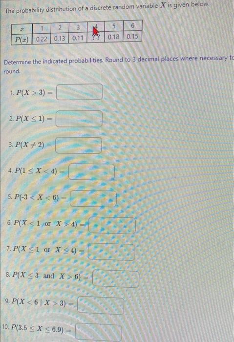 Solved The Probability Distribution Of A Discrete Random | Chegg.com