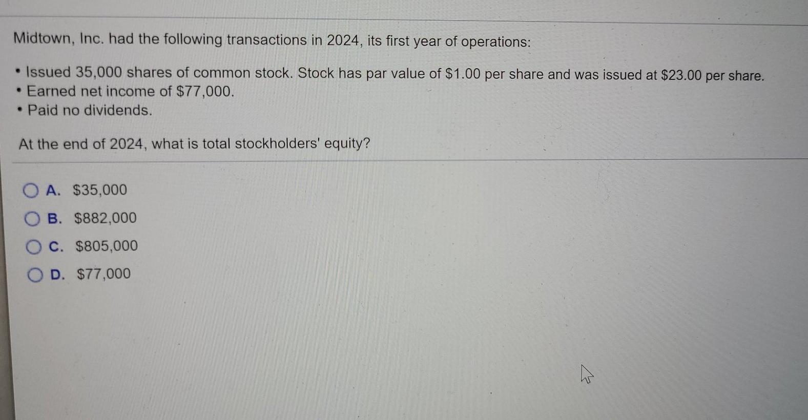 Solved Midtown, Inc. had the following transactions in 2024,