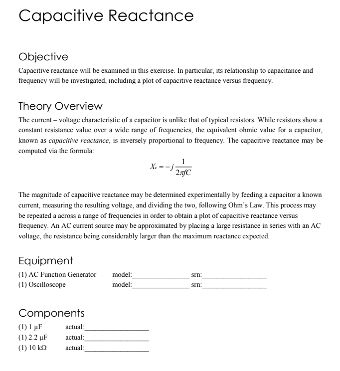 Solved Capacitive Reactance Objective Capacitive reactance | Chegg.com