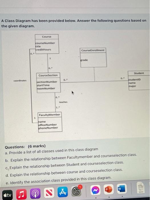 Solved A Class Diagram has been provided below. Answer the | Chegg.com