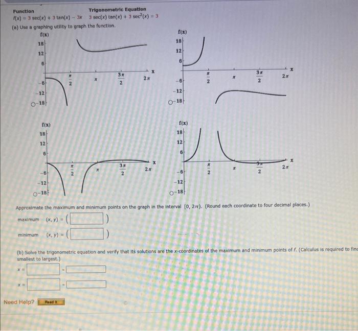 Solved Function f(x)=3sec(x)+3tan(x)−3x Trigonometric | Chegg.com