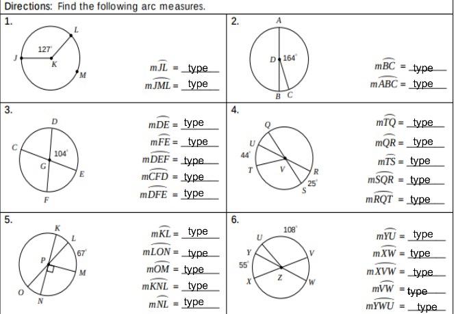 Solved Directions: Find the following arc measures. 1. 2. | Chegg.com