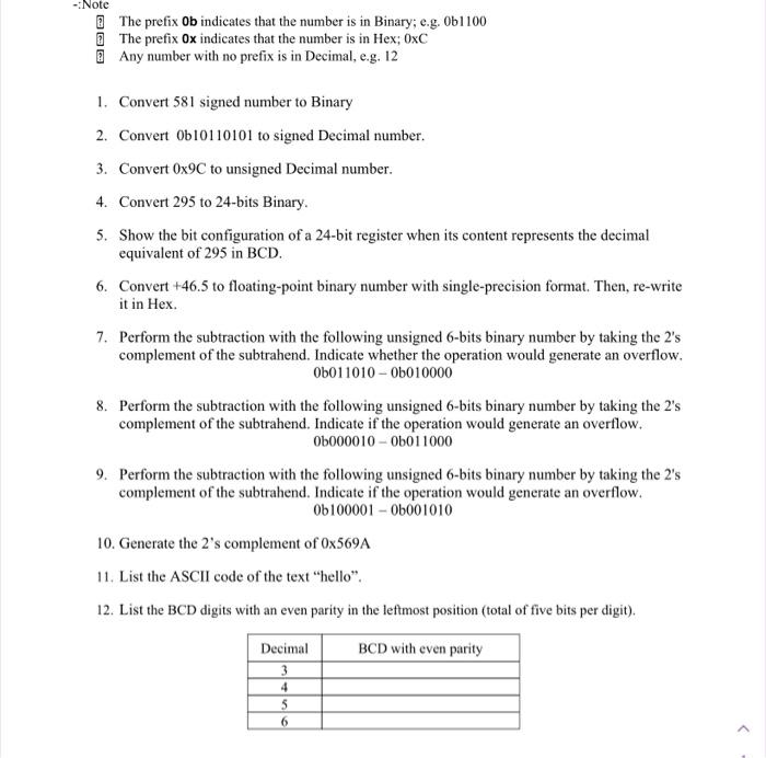 Solved (7) The Prefix 0b Indicates That The Number Is In | Chegg.com