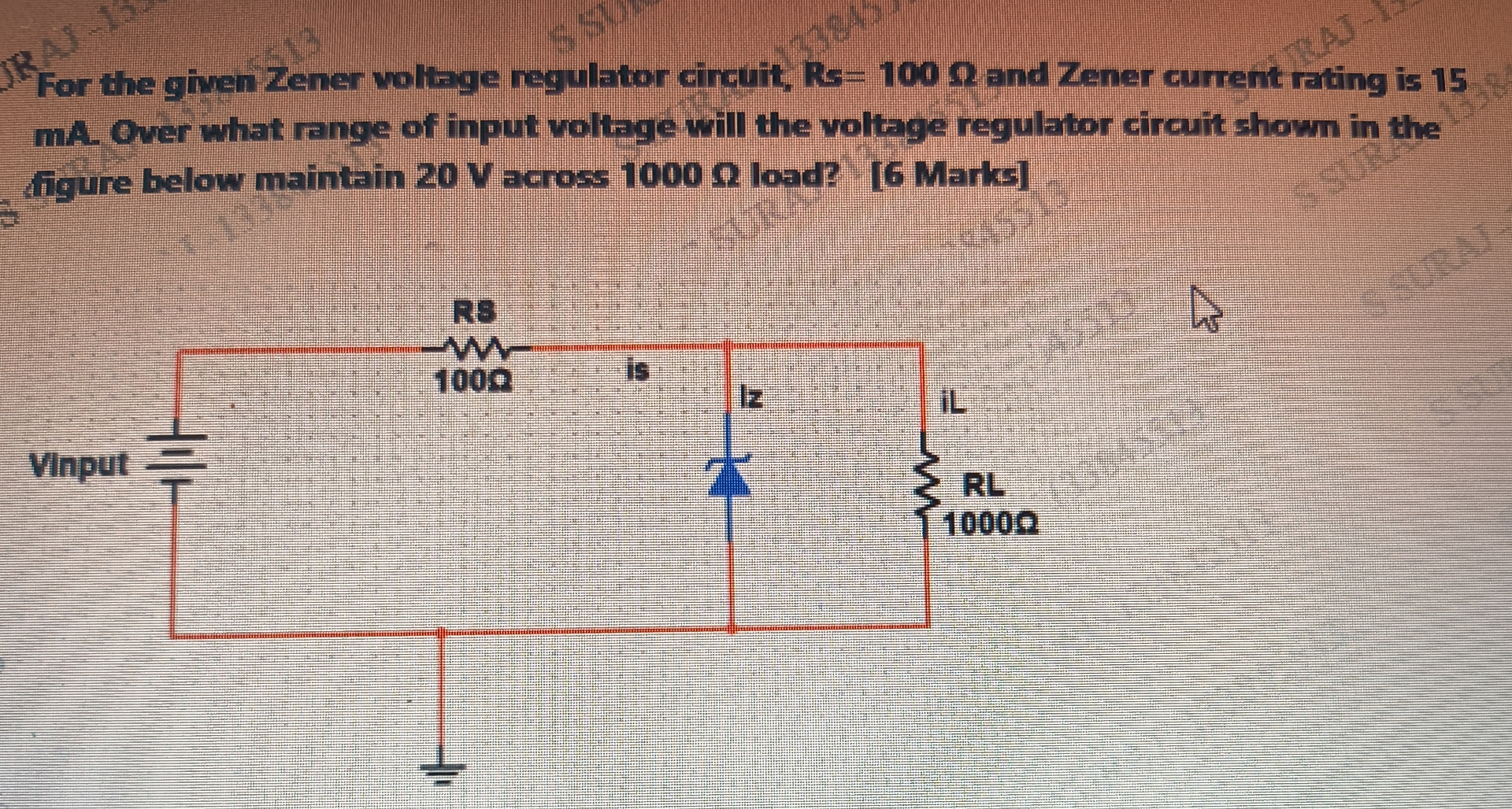 Solved For The Given Zener Voltage Regulator Circuit, Rs | Chegg.com