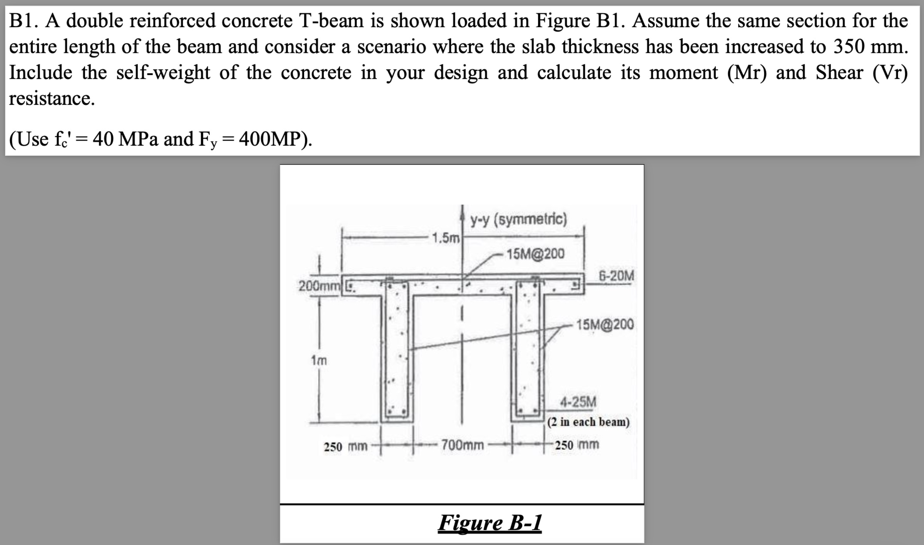 Solved B1. ﻿A double reinforced concrete T-beam is shown | Chegg.com