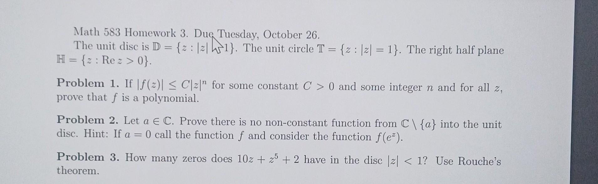 Solved Math 583 Homework 3. Due Tuesday, October 26. The | Chegg.com