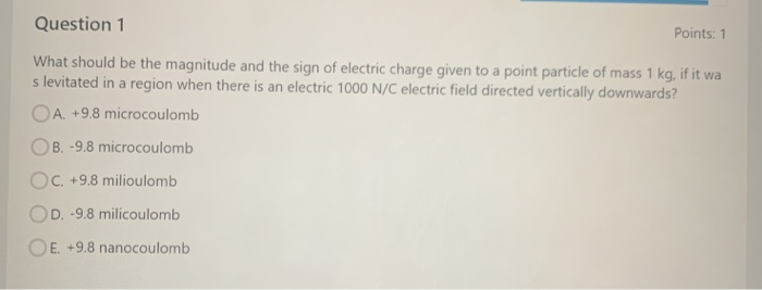 Solved Question 1 Points: 1 What should be the magnitude and | Chegg.com