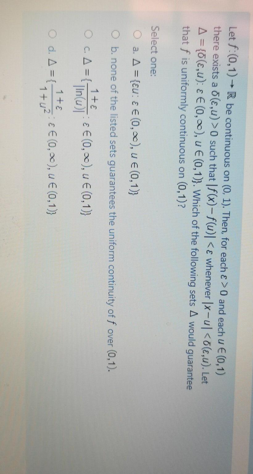 Solved Let F 0 1 R Be Continuous On 0 1 Then For Each