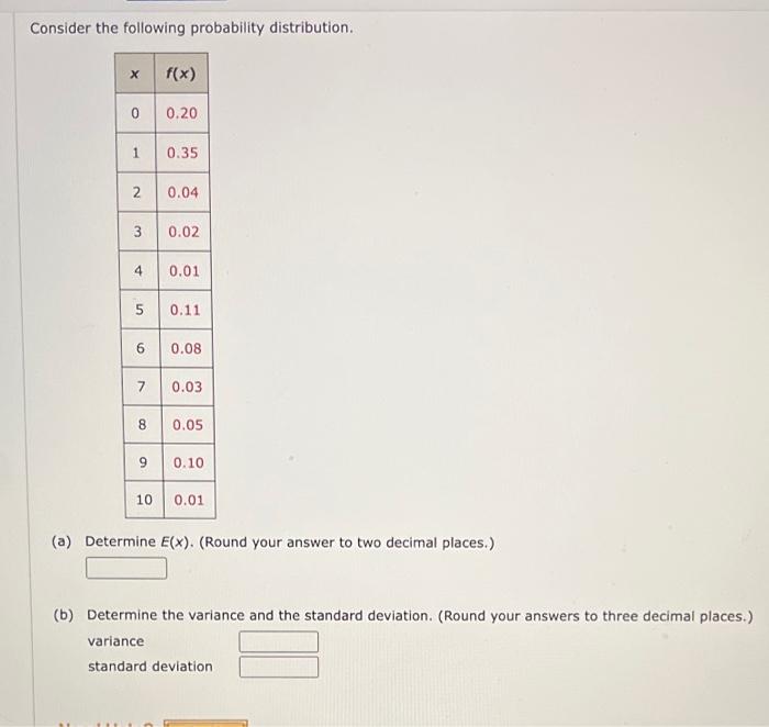 Solved Consider The Following Probability Distribution. (a) | Chegg.com