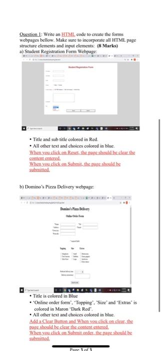 Solved Question 1: Write an HTML code to create the forms | Chegg.com
