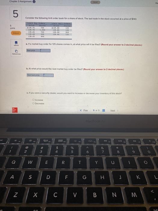 Chapter 3 Assignment Не 5 Consider the following | Chegg.com