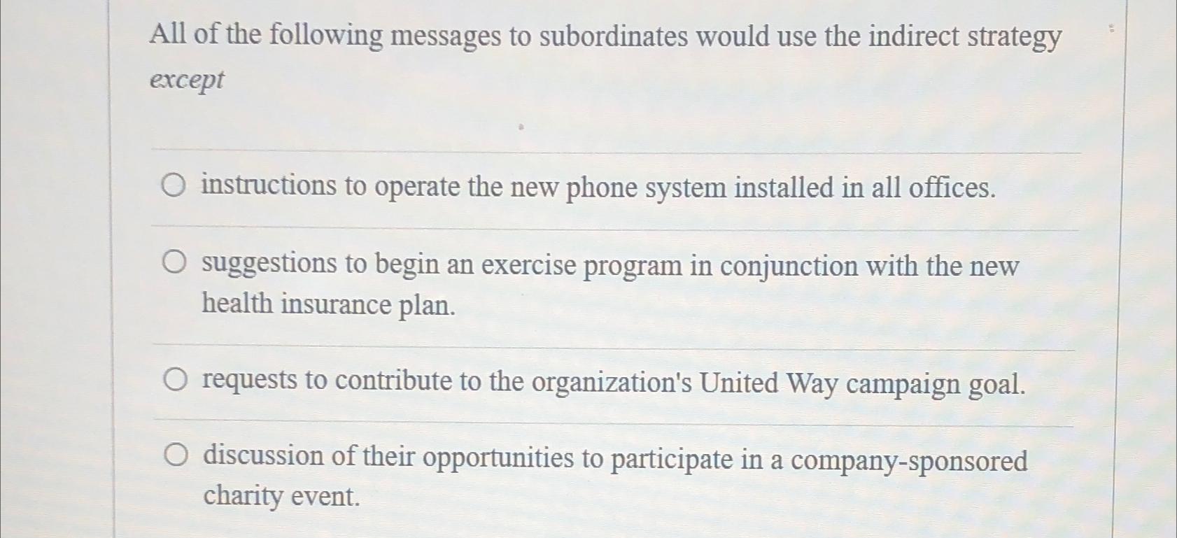 Solved All of the following messages to subordinates would | Chegg.com