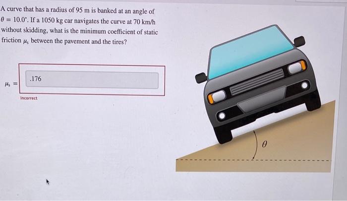 Solved A curve that has a radius of 95 m is banked at an | Chegg.com