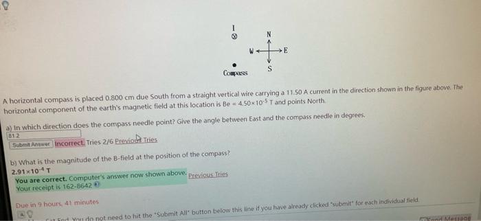Solved 1 E S Compass A horizontal compass is placed 0.800 cm | Chegg.com