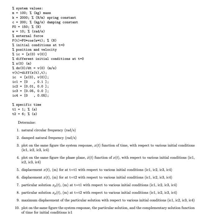 System Values M 100 Kg Mass K 00 Chegg Com