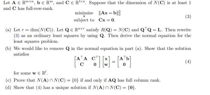 Solved Let A E Rmx Ber And C E Rlxn Suppose That The Chegg Com