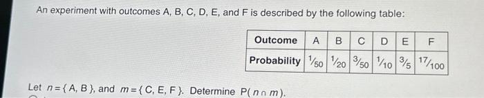 Solved An Experiment With Outcomes A, B, C, D, E, And F Is | Chegg.com