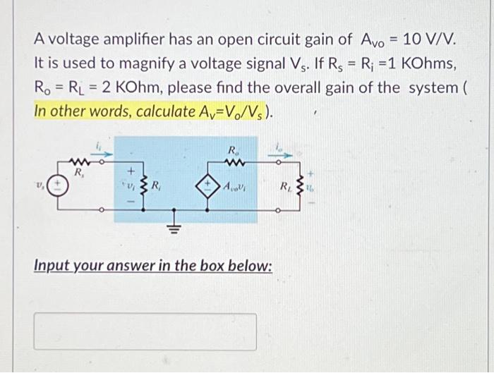Solved A voltage amplifier has an open circuit gain of