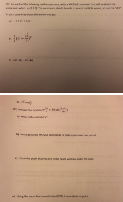 Solved Q2. For each of the following math expressions, write | Chegg.com