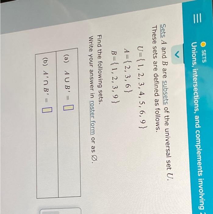 Solved SETS Unions, Intersections, And Complements Involving | Chegg.com