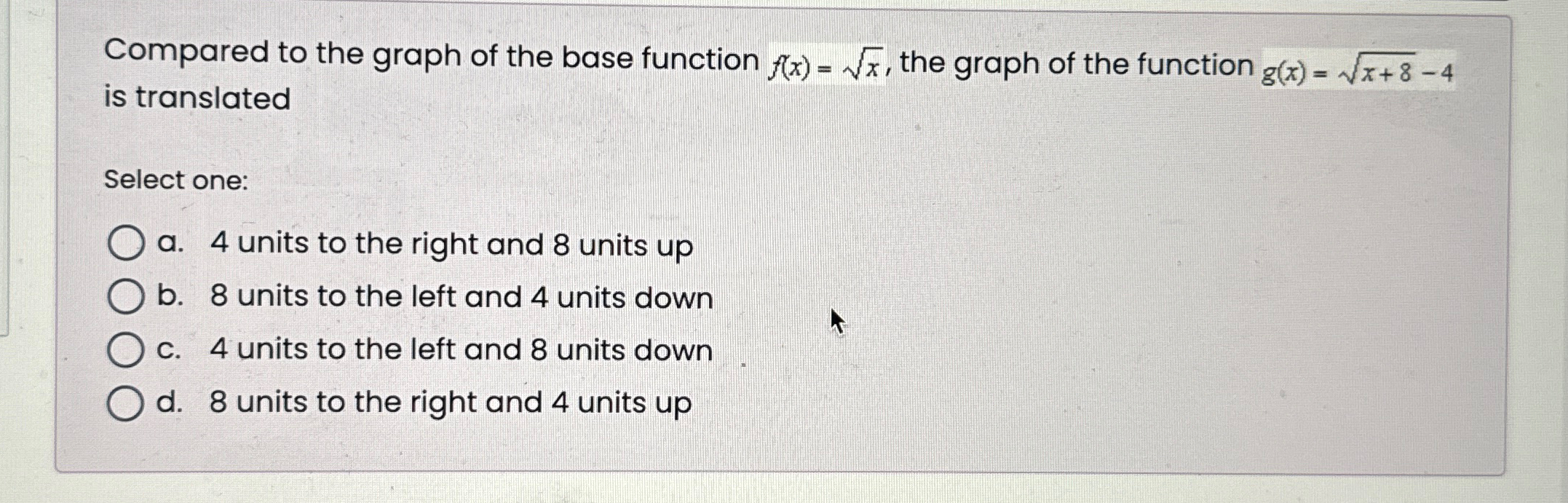Solved Compared to the graph of the base function f(x)=x2, | Chegg.com