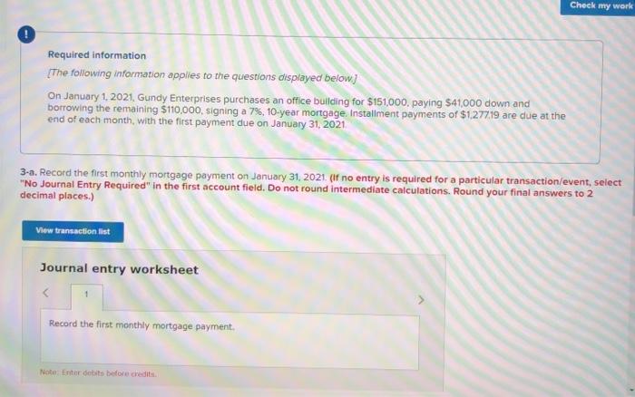Solved Check my work Required information The following | Chegg.com