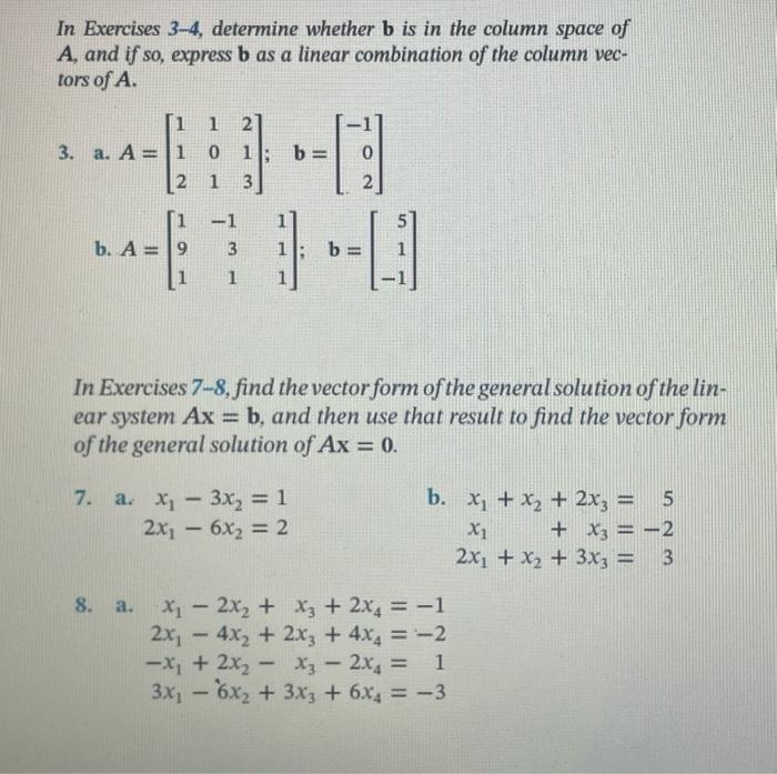 Solved In Exercises 3-4, determine whether b is in the | Chegg.com