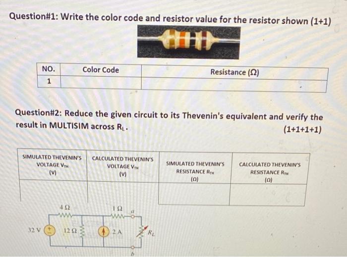 Solved Question#1: Write the color code and resistor value | Chegg.com