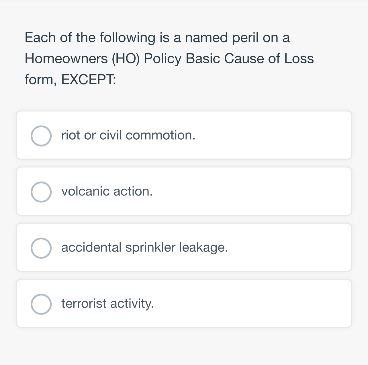 Solved Each of the following is a named peril on a | Chegg.com