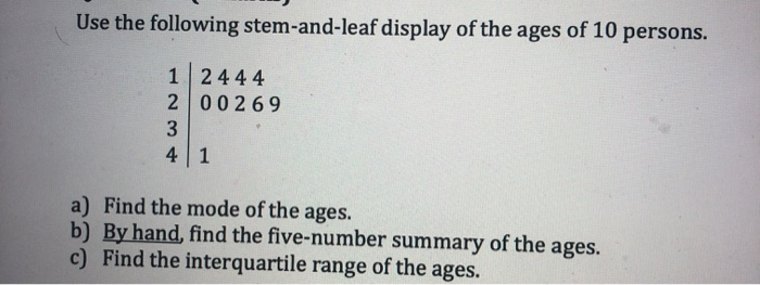 Solved Use the following stem-and-leaf display of the ages | Chegg.com