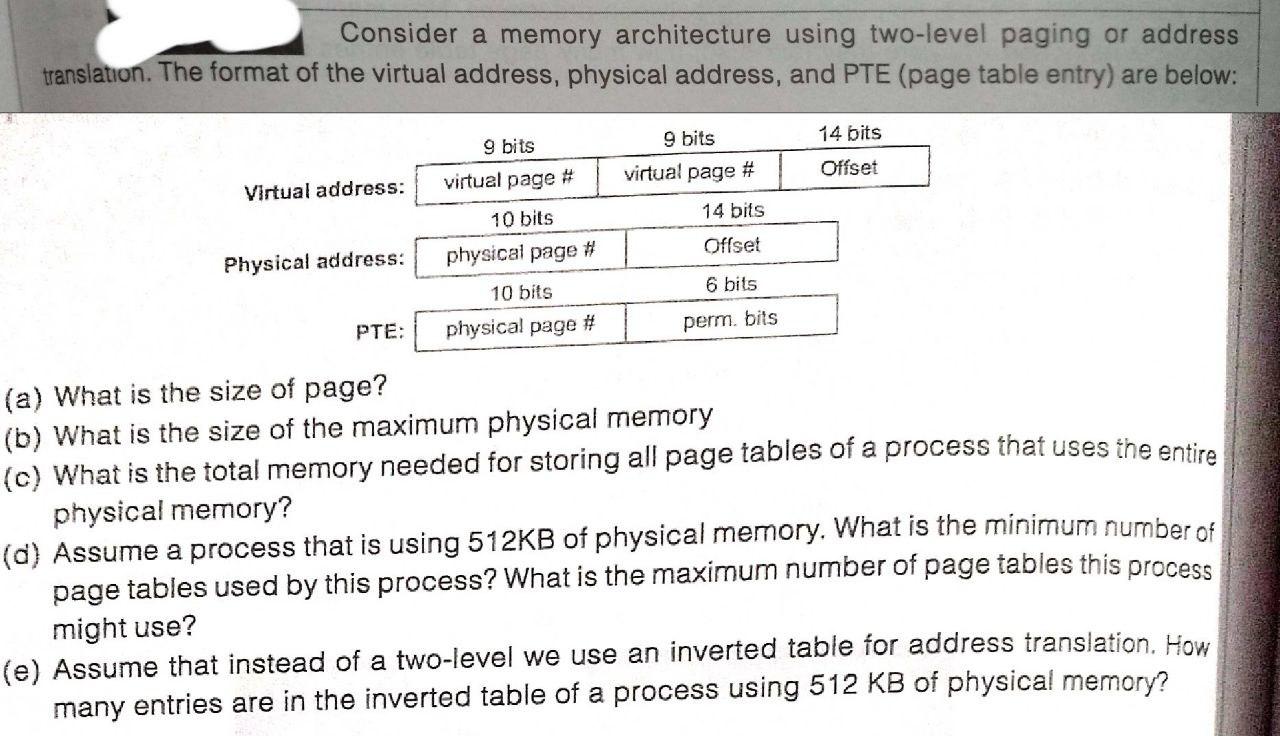 Consider a memory architecture using two-level paging | Chegg.com