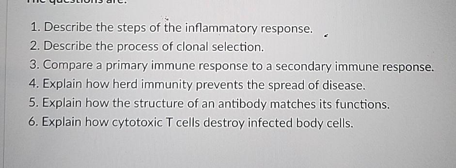 Solved Describe the steps of the inflammatory | Chegg.com