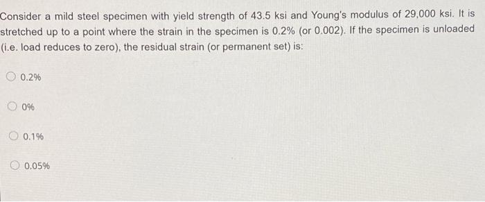 Solved Consider a mild steel specimen with yield strength of | Chegg.com
