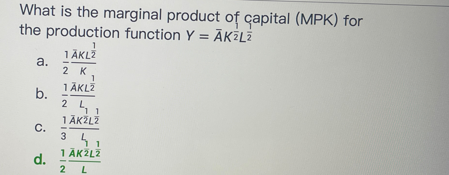 Solved What is the marginal product of capital (MPK) ﻿for | Chegg.com