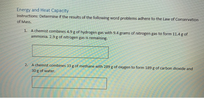 Energy Capacity Answer Solved Energy and Heat Capacity Instructions: Determine if | Chegg.com