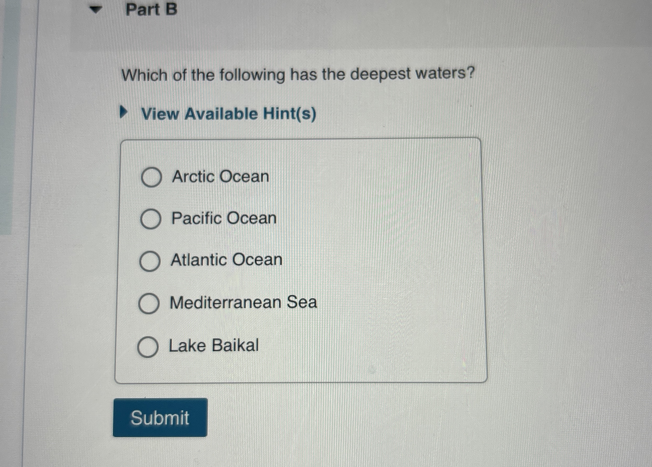 Solved Part BWhich of the following has the deepest | Chegg.com