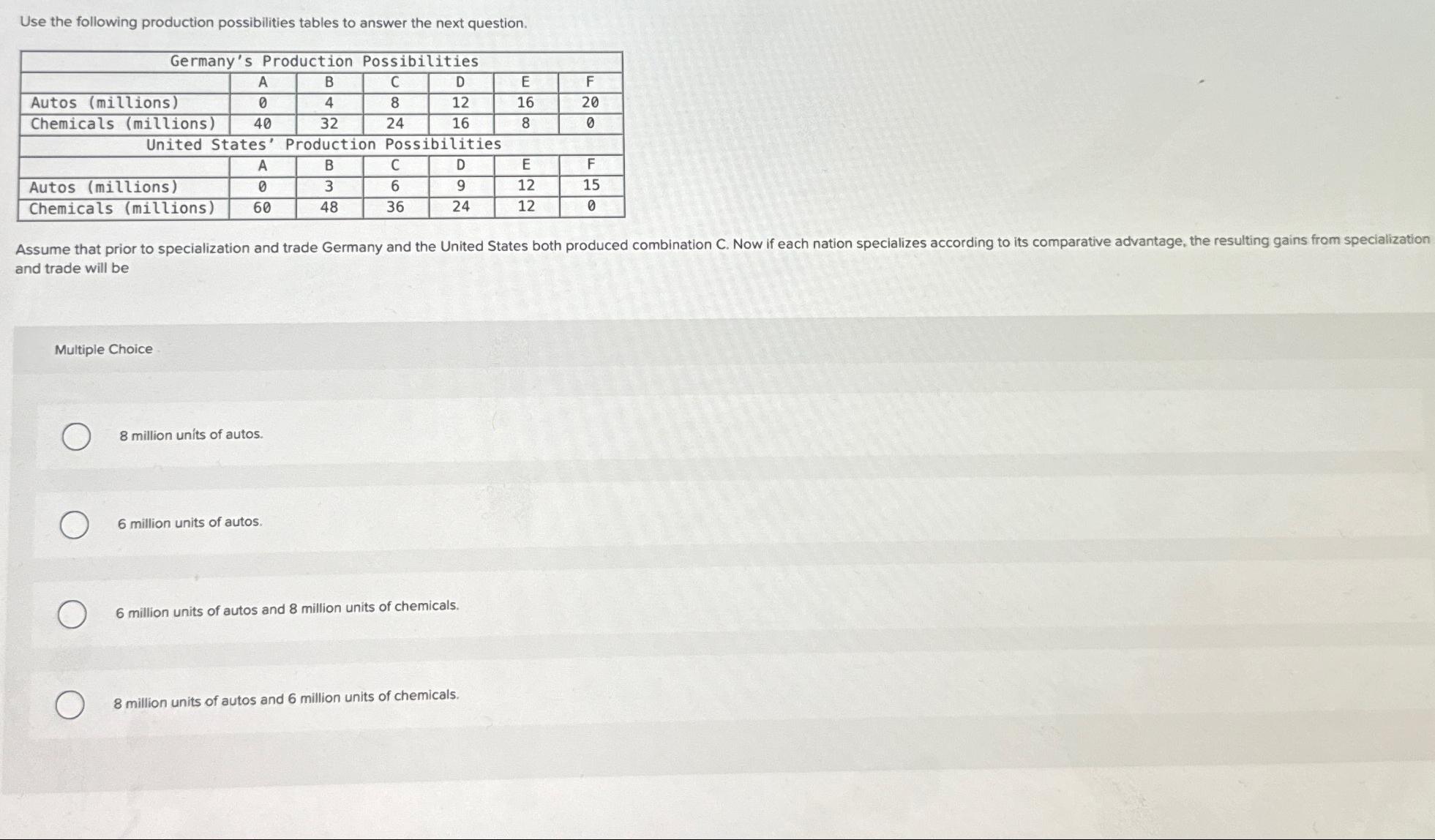 Solved Use The Following Production Possibilities Tables To