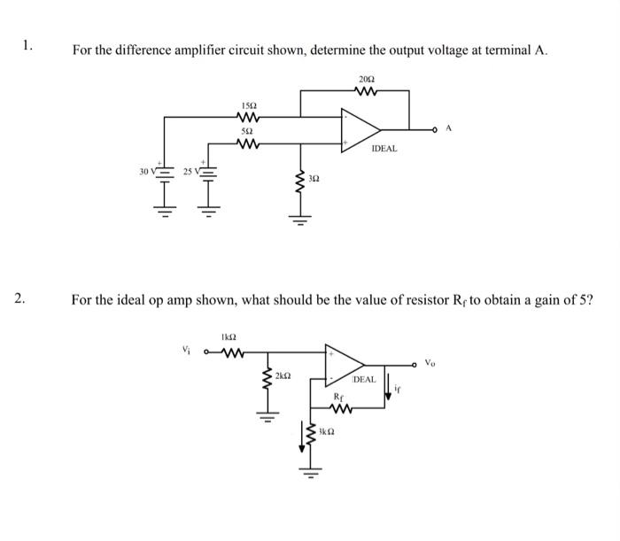 Solved For the difference amplifier circuit shown, determine