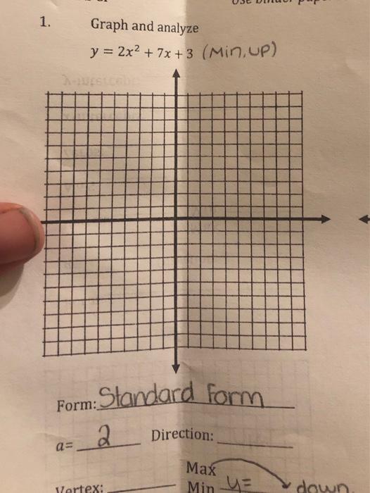 Solved 1. Graph and analyze y = 2x2 + 7x +3 (Min,up) Form: | Chegg.com