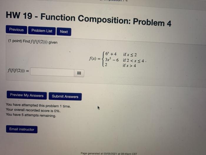 Solved Hw 19 Function Composition Problem 4 Previous Chegg
