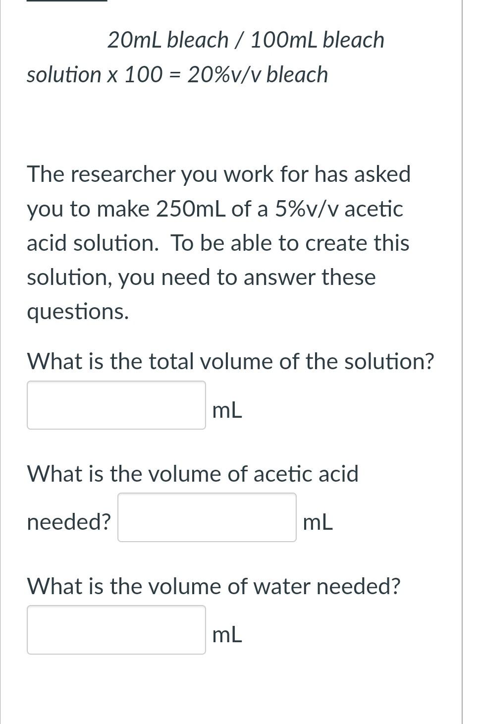 solved-20ml-bleach-100ml-bleach-solution-x-100-20-v-v-chegg