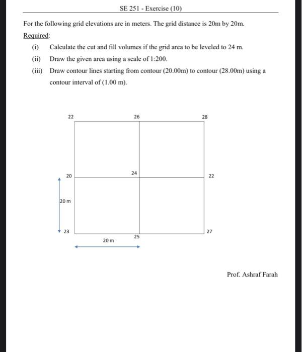 Solved SE 251 - Exercise (10) For the following grid | Chegg.com