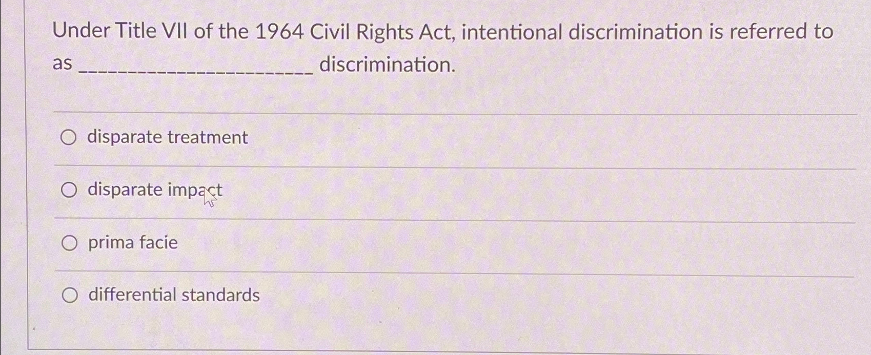 Solved Under Title VII Of The 1964 ﻿Civil Rights Act, | Chegg.com