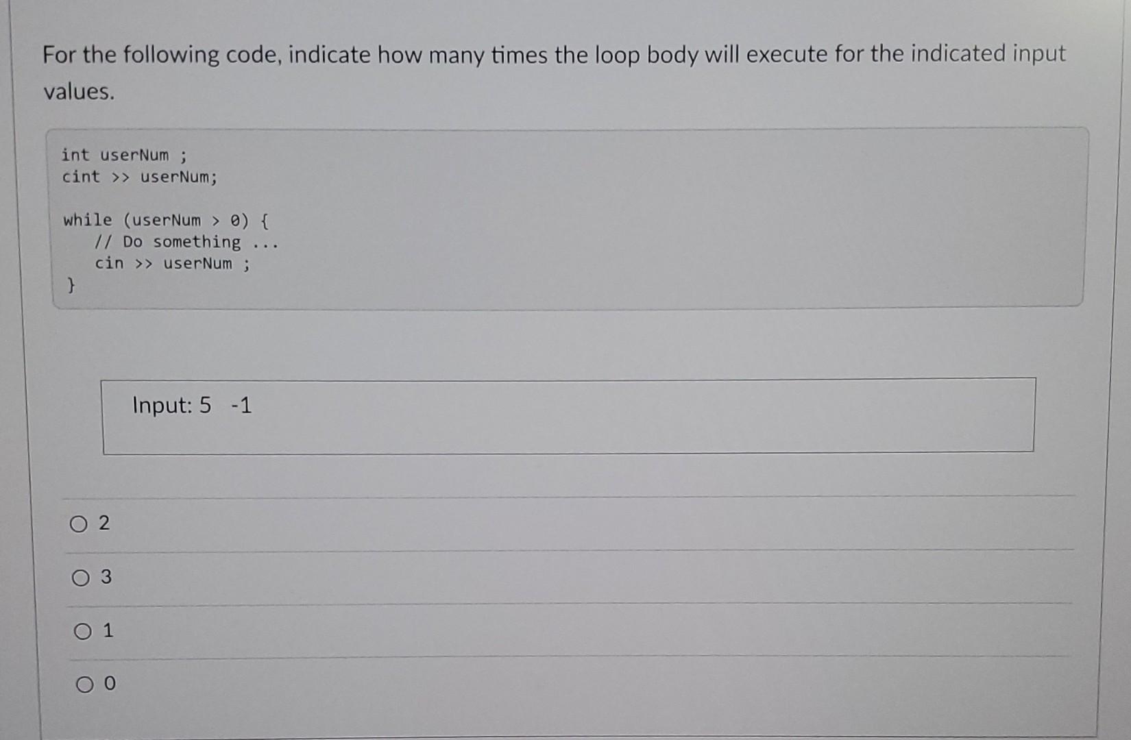 Solved For the following code, indicate how many times the | Chegg.com