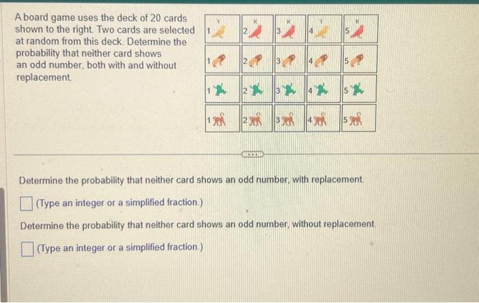 Solved A board game uses the deck of 20 cards shown to the | Chegg.com