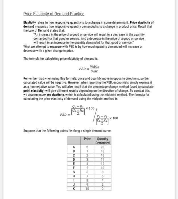 Solved Price Elasticity of Demand Practice Elasticity refers