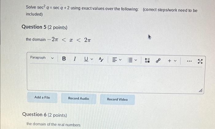 Solved Solve sec2q=secq+2 using exact values over the | Chegg.com
