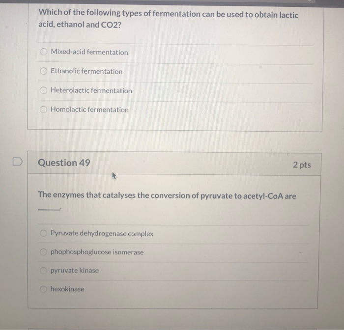 Solved Which of the following types of fermentation can be